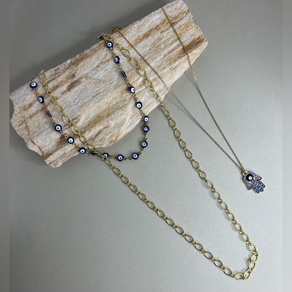 Gold Stylish Evil Eye Necklace Set - Trendy Boho Chic Layered Necklace - Picture 3 of 16